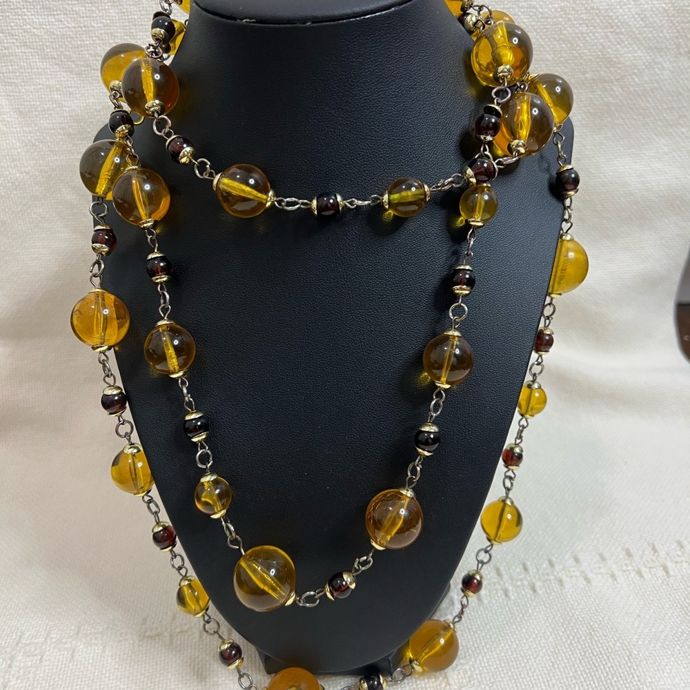 Amber and Brown Beaded Necklace